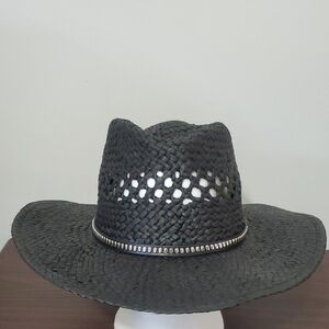 Black Cowboy Hat with Ventilated Crown and Decorative Band
